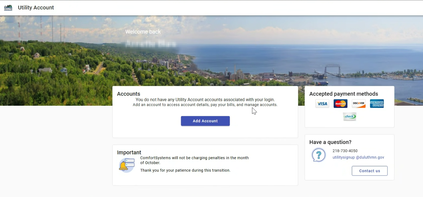 Utility Access Home Page to link a Utility Account