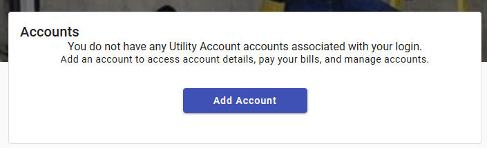 Add Account button in the Utility Access Portal to add a utility account