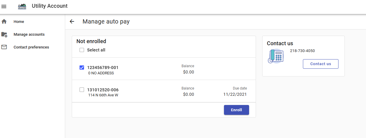 select accounts for autopay in the Utility Acess Portal